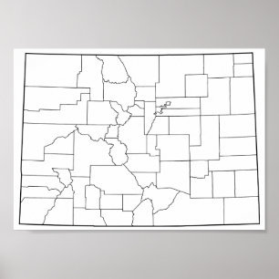 Poster Mapa vazio do esboço dos condados de Colorado