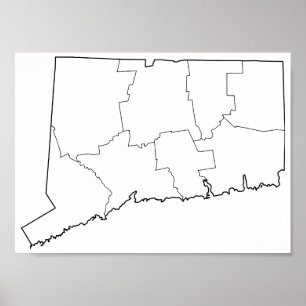 Póster Mapa vazio do esboço dos condados de Connecticut