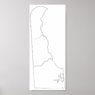 Póster Mapa vazio do esboço dos condados de Delaware