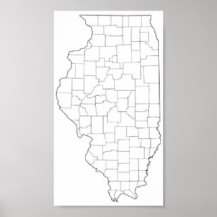 Poster Mapa vazio do esboço dos condados de Illinois
