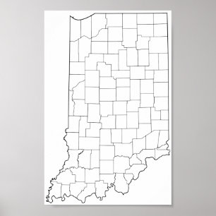 Póster Mapa vazio do esboço dos condados de Indiana