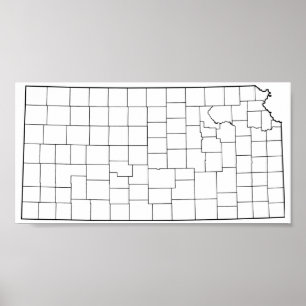 Póster Mapa vazio do esboço dos condados de Kansas