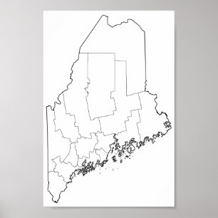 Póster Mapa vazio do esboço dos condados de Maine