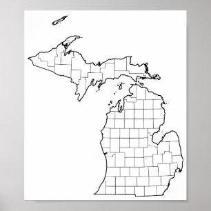 Poster Mapa vazio do esboço dos condados de Michigan