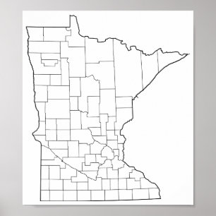 Póster Mapa vazio do esboço dos condados de Minnesota