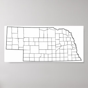 Póster Mapa vazio do esboço dos condados de Nebraska