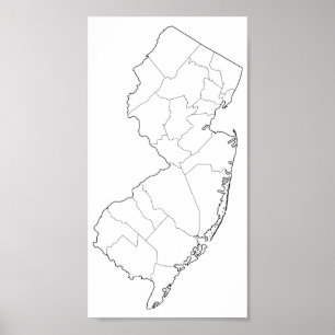Póster Mapa vazio do esboço dos condados de New-jersey