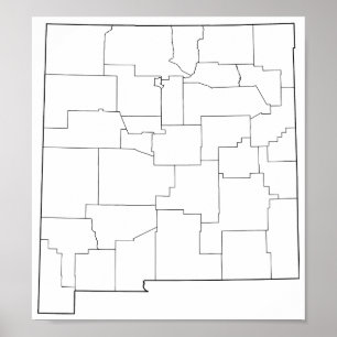 Póster Mapa vazio do esboço dos condados de New mexico