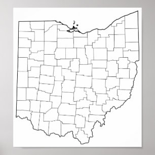 Póster Mapa vazio do esboço dos condados de Ohio