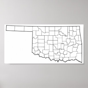 Póster Mapa vazio do esboço dos condados de Oklahoma