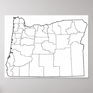 Póster Mapa vazio do esboço dos condados de Oregon