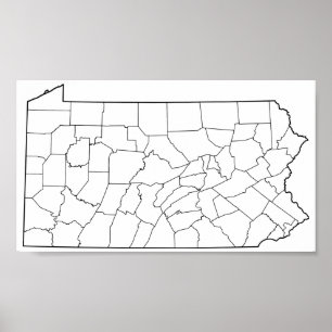 Poster Mapa vazio do esboço dos condados de Pensilvânia