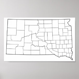 Poster Mapa vazio do esboço dos condados de South Dakota