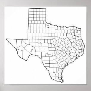 Poster Mapa vazio do esboço dos condados de Texas