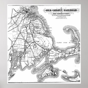 Póster Mapa velho da estrada de ferro da colônia de Cape