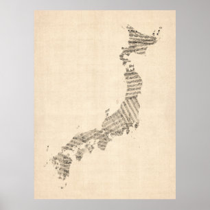 Poster Mapa velho da partitura de Japão