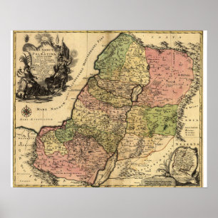 Póster Mapa velho da Terra Santa e dos 12 tribos (1759)