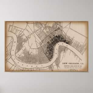 Póster Mapa velho de Nova Orleães 1841
