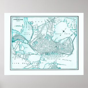Poster Mapa velho de Portland, Maine desde 1898