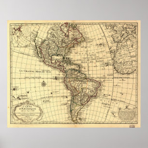Póster Mapa velho do hemisfério ocidental. Francês 1780