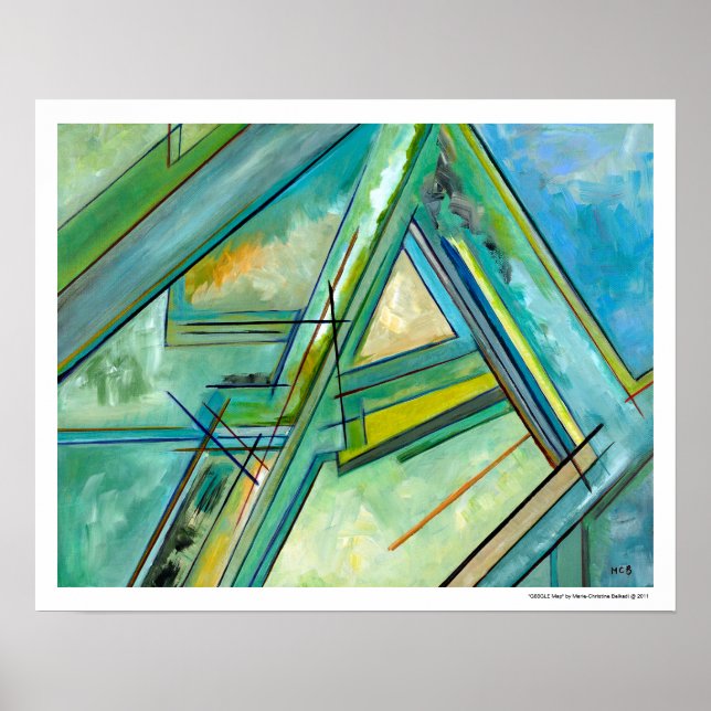 Póster Mapa verde-Abstrato azul de Marie Christine Belkad (Frente)