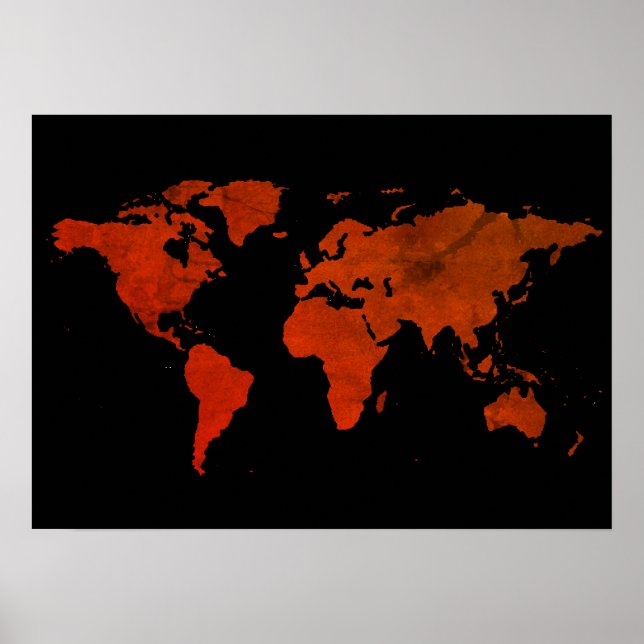 Poster mapa vermelho do mundo marrom (Frente)