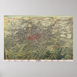 Póster Mapa Vintage Atlanta, 1882, Réplica