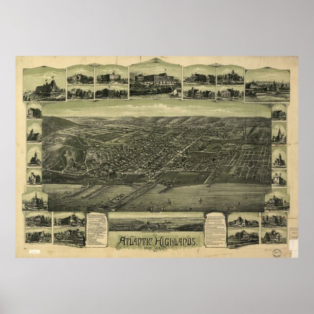 Póster Mapa Vintage Atlantic Highlands NJ (1894) (Frente)