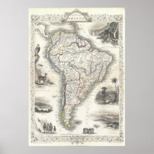 Póster Mapa Vintage da América do Sul (1850)