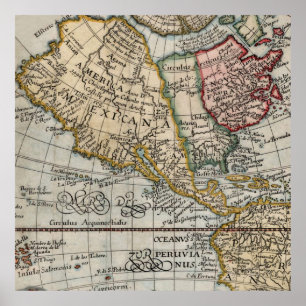 Poster Mapa Vintage da América Mexicana 