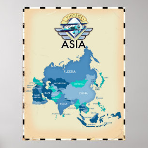 Poster Mapa Vintage Da Ásia