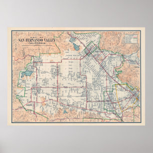 Poster Mapa Vintage da CA de San Fernando Valley (1923)