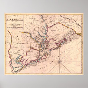 Poster Mapa Vintage da Carolina do Sul (1690)