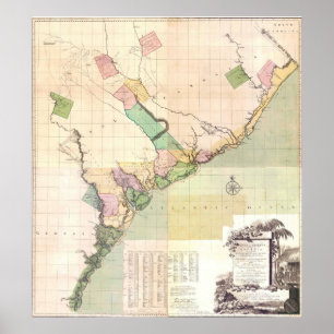 Póster Mapa Vintage da Carolina do Sul (1757)