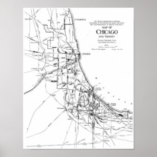 Póster Mapa Vintage da Chicago Railroad Network (1913)