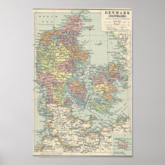 Póster Mapa Vintage Da Dinamarca