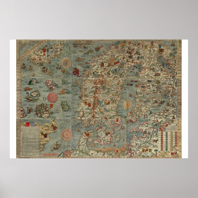 Póster Mapa Vintage da Escandinávia (Frente)