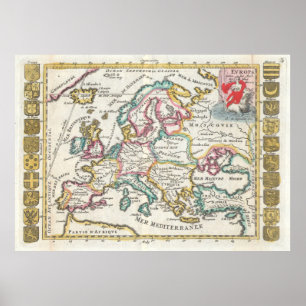 Póster Mapa Vintage da Europa (1706)
