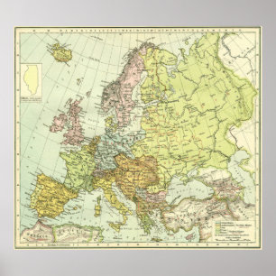 Poster Mapa Vintage da Europa (1918)