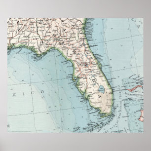 Póster Mapa Vintage da Flórida (1900)