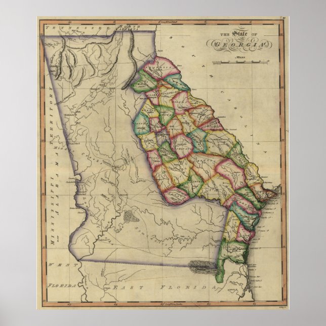 Poster Mapa Vintage da Geórgia (1817) (Frente)