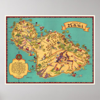 Poster Mapa Vintage da Ilha de Maui
