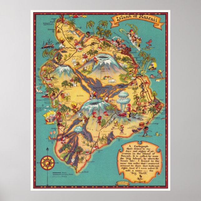 Póster Mapa Vintage da Ilha do Havaí (Frente)