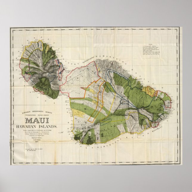 Póster Mapa Vintage da Ilha Maui (1906) (Frente)