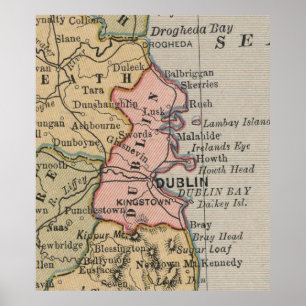 Póster Mapa Vintage da Irlanda de Dublin (1883)