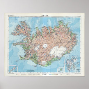 Poster Mapa Vintage da Islândia