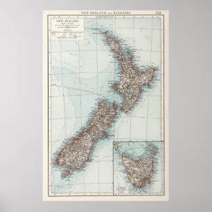 Poster Mapa Vintage da Nova Zelândia (1900)