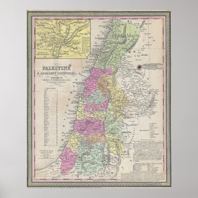 Póster Mapa Vintage da Palestina (1853) (Frente)