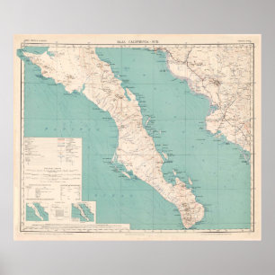 Poster Mapa Vintage da Península da Baixa Califórnia em