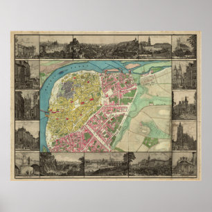 Poster Mapa Vintage da República Checa de Praga (1845)